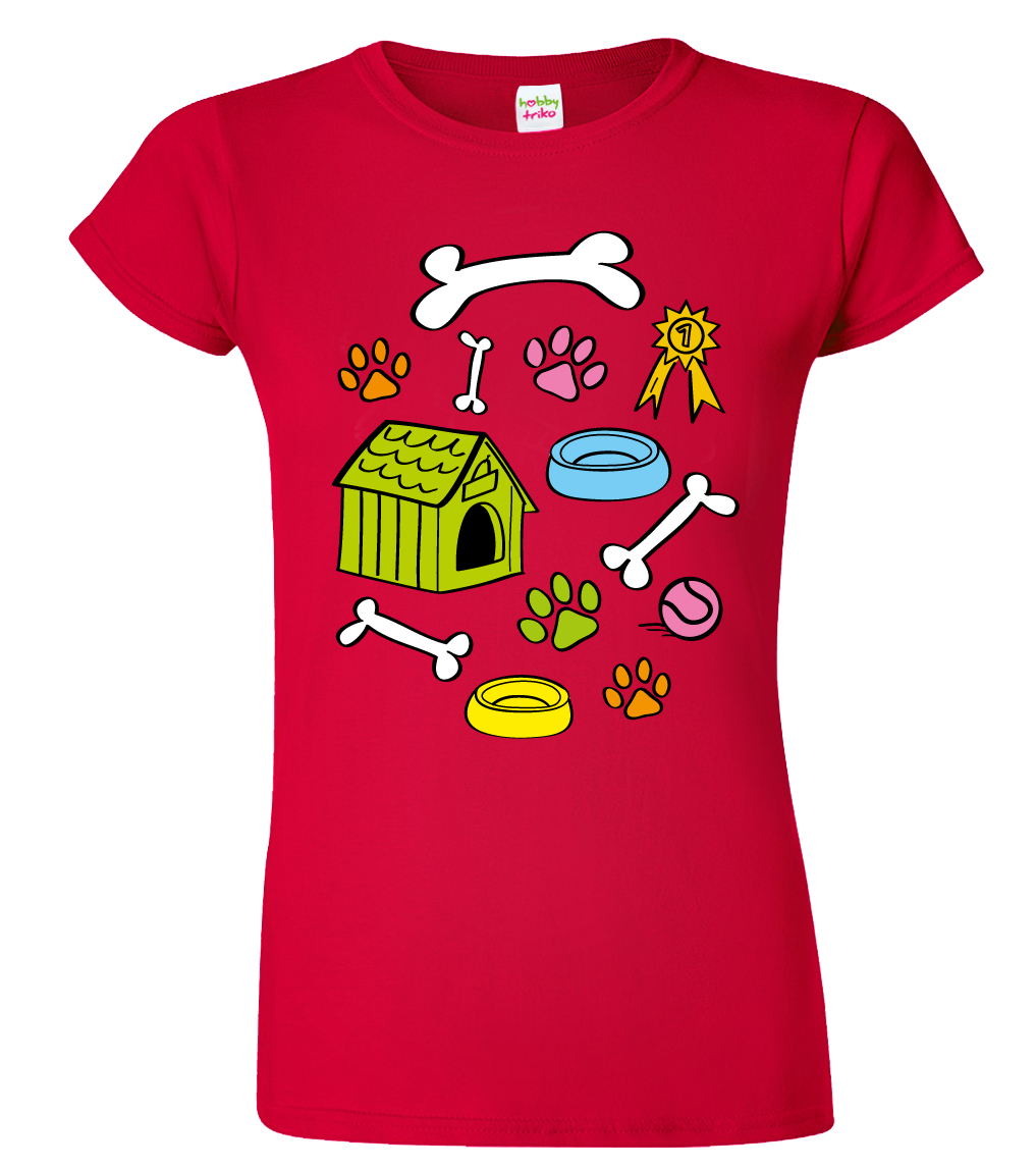 Dámské tričko pro pejskaře - Pejskařský motiv Barva: Červená (07), Velikost: L