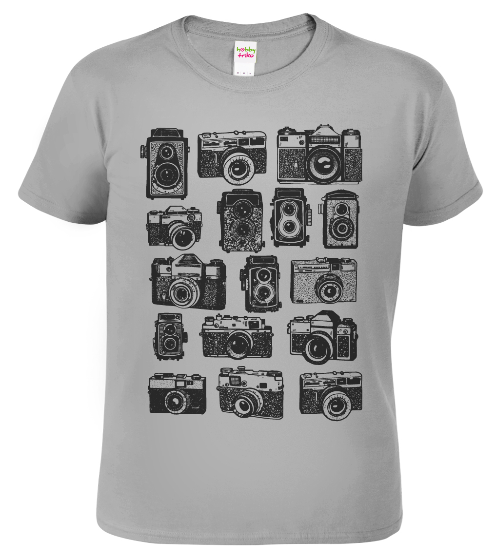 Pánské tričko pro fotografa - Fotoaparáty Barva: Světle šedý melír (03), Velikost: L