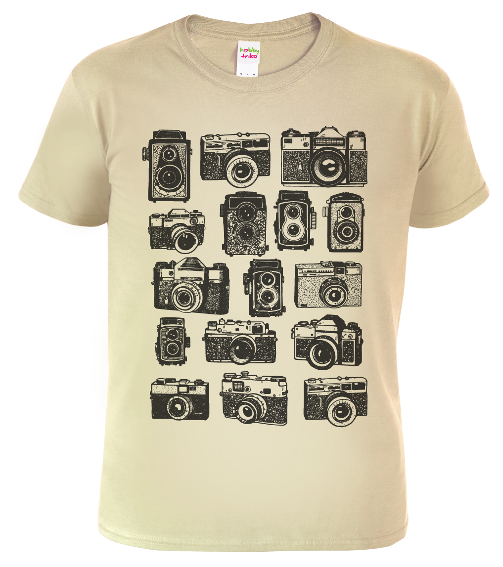Pánské tričko pro fotografa - Fotoaparáty Barva: Béžová (51), Velikost: M