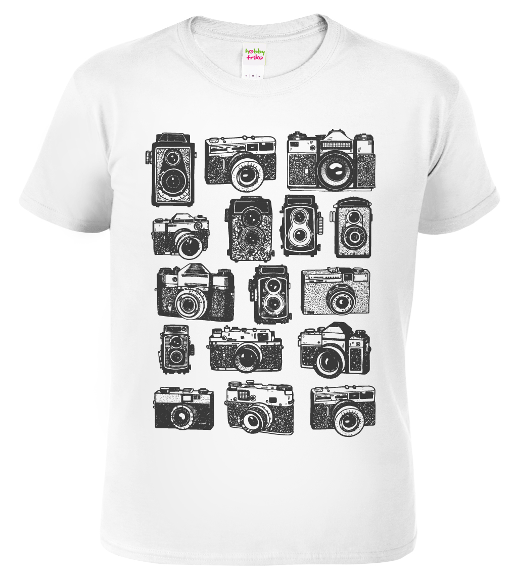 Pánské tričko pro fotografa - Fotoaparáty Barva: Bílá, Velikost: L