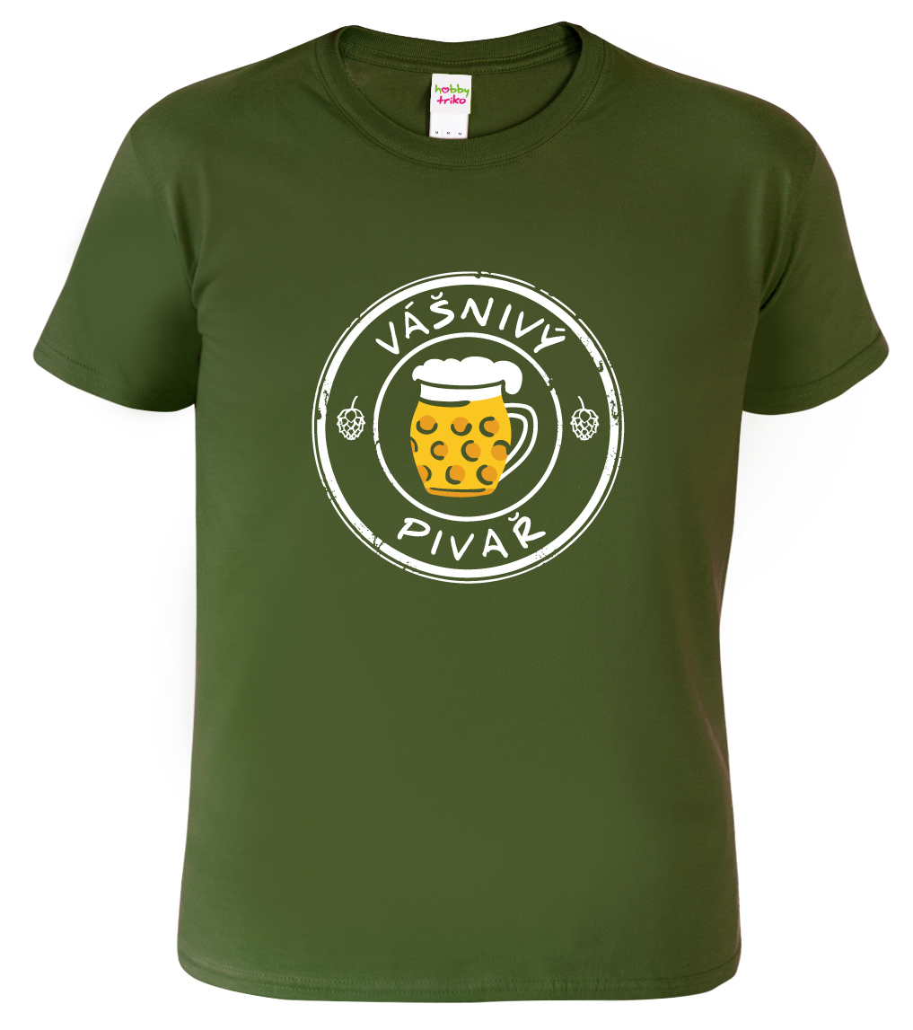 Pánské pivní tričko - Vášnivý pivař Barva: Vojenská zelená (Military Green), Velikost: S