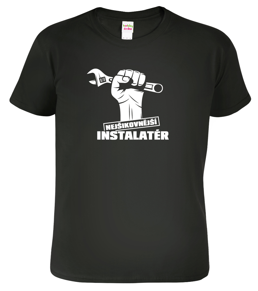 Pánské tričko pro instalatéra - Nejšikovnější instalatér+Tel. Barva: Černá (01), Velikost: M