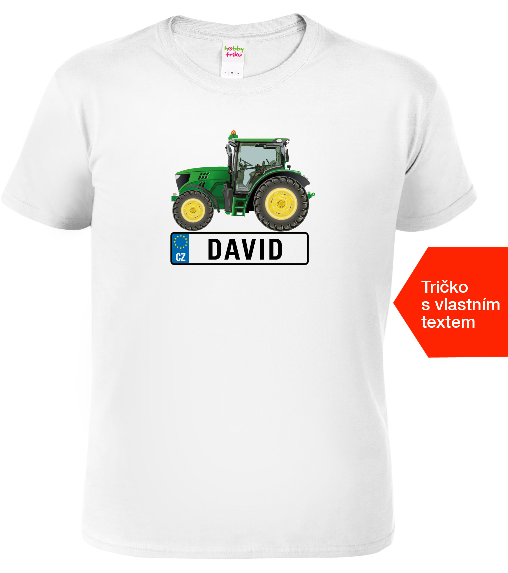 Pánské tričko se jménem - Traktor SPZ Barva: Bílá, Velikost: S