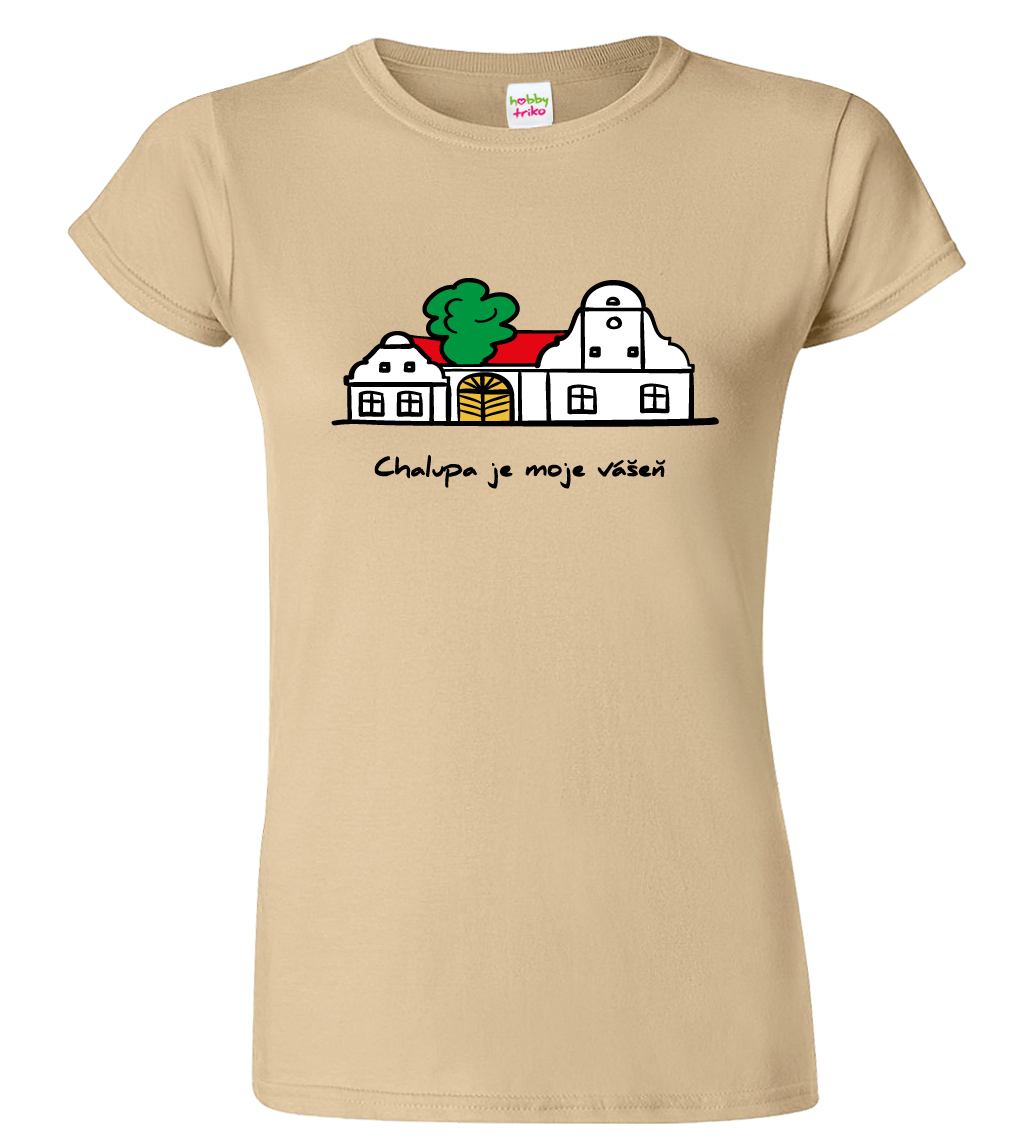 Dámské tričko pro chalupáře - Chalupa Barva: Béžová (51), Velikost: XL