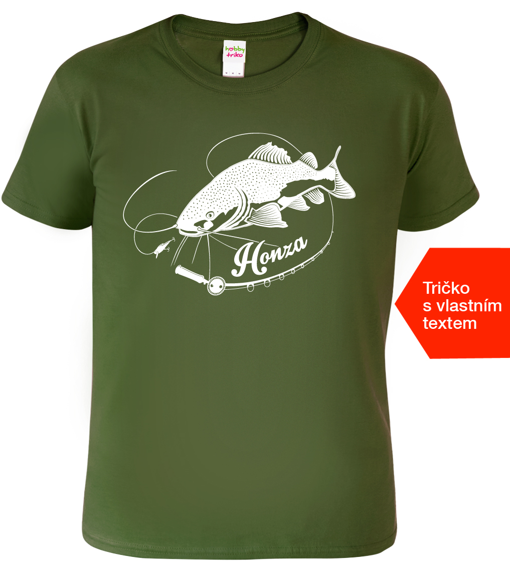 Pánské rybářské tričko se jménem - Sumec velký Barva: Military (69), Velikost: S