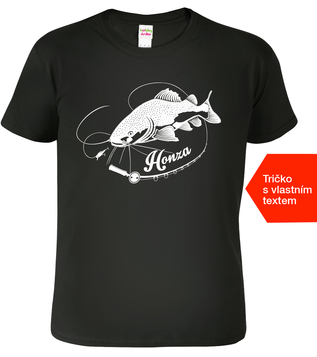 Pánské rybářské tričko se jménem - Sumec velký Barva: Černá (01), Velikost: S