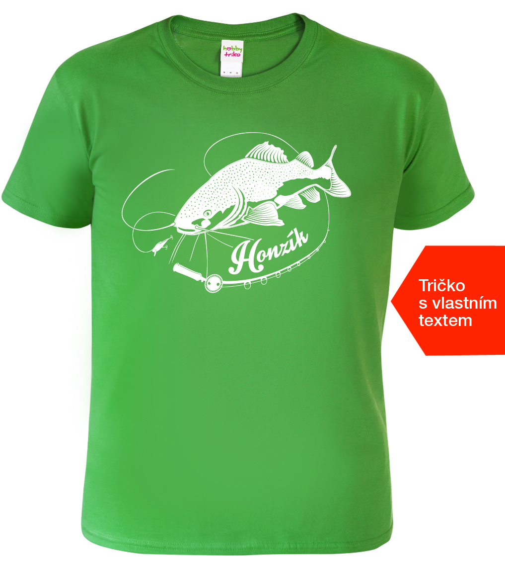 Dětské tričko pro rybáře se jménem - Sumec velký Barva: Středně zelená (16), Velikost: 10 let / 146 cm