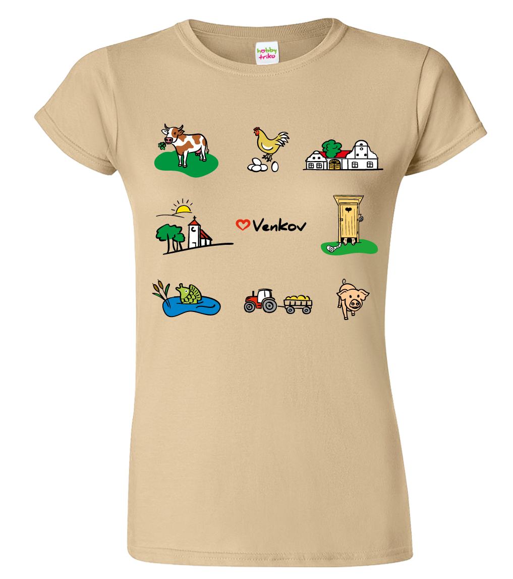 Dámské tričko pro chalupáře - Symboly venkova Barva: Béžová (51), Velikost: S