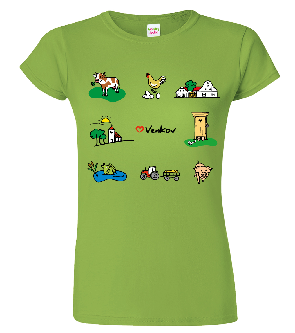 Dámské tričko pro chalupáře - Symboly venkova Barva: Apple Green (92), Velikost: S