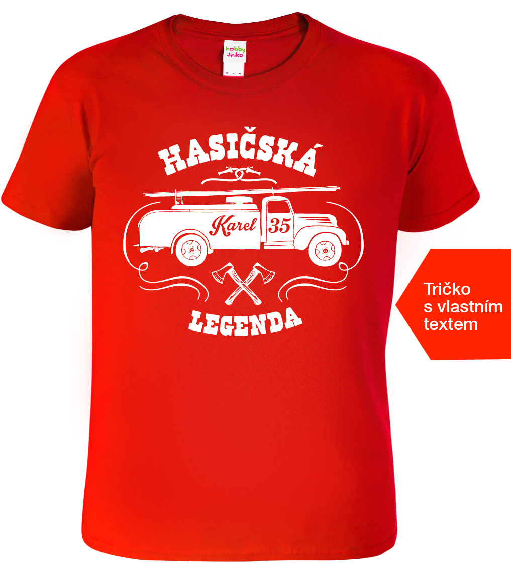 Pánské hasičské tričko se jménem - Hasičská legenda Barva: Červená (07), Velikost: S