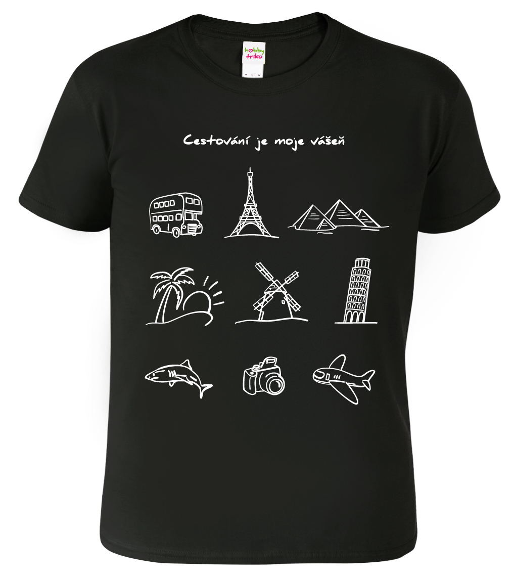 Pánské cestovatelské tričko - Cestovatelské symboly Barva: Černá (01), Velikost: M