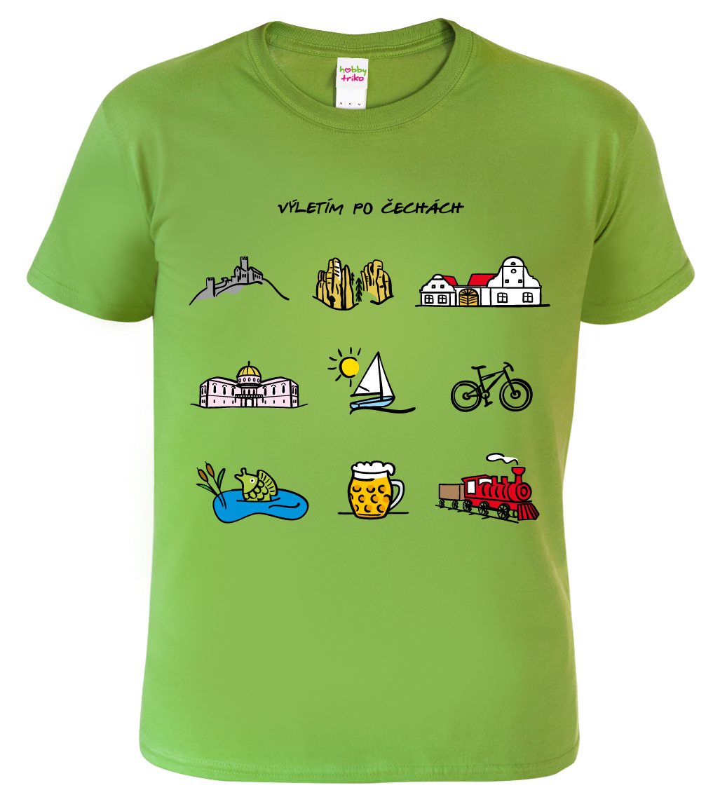 Pánské cestovatelské tričko - Barevné České symboly Barva: Apple Green (92), Velikost: L