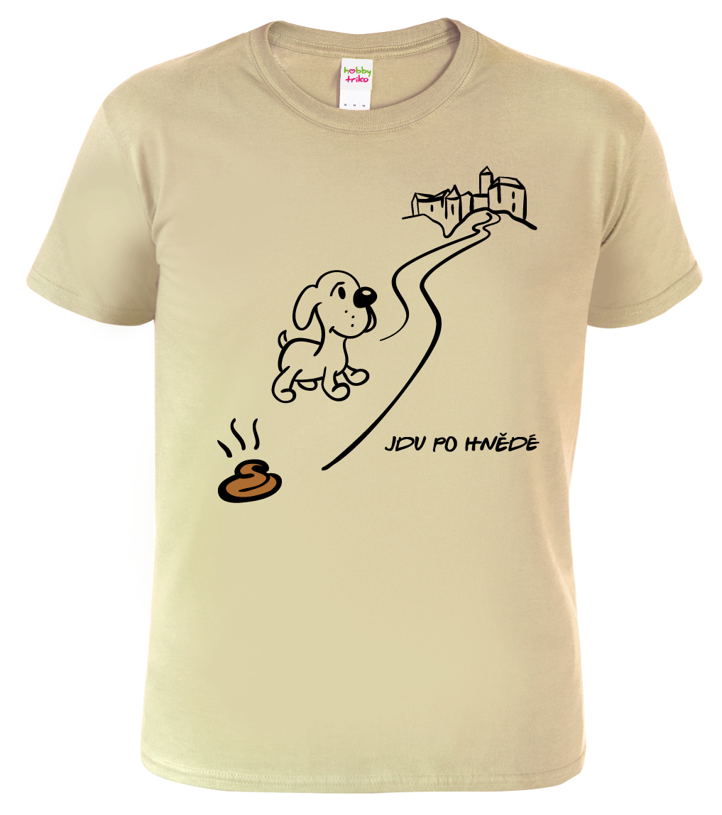 Pánské tričko se psem - Jdu po hnědé Barva: Béžová (51), Velikost: XL