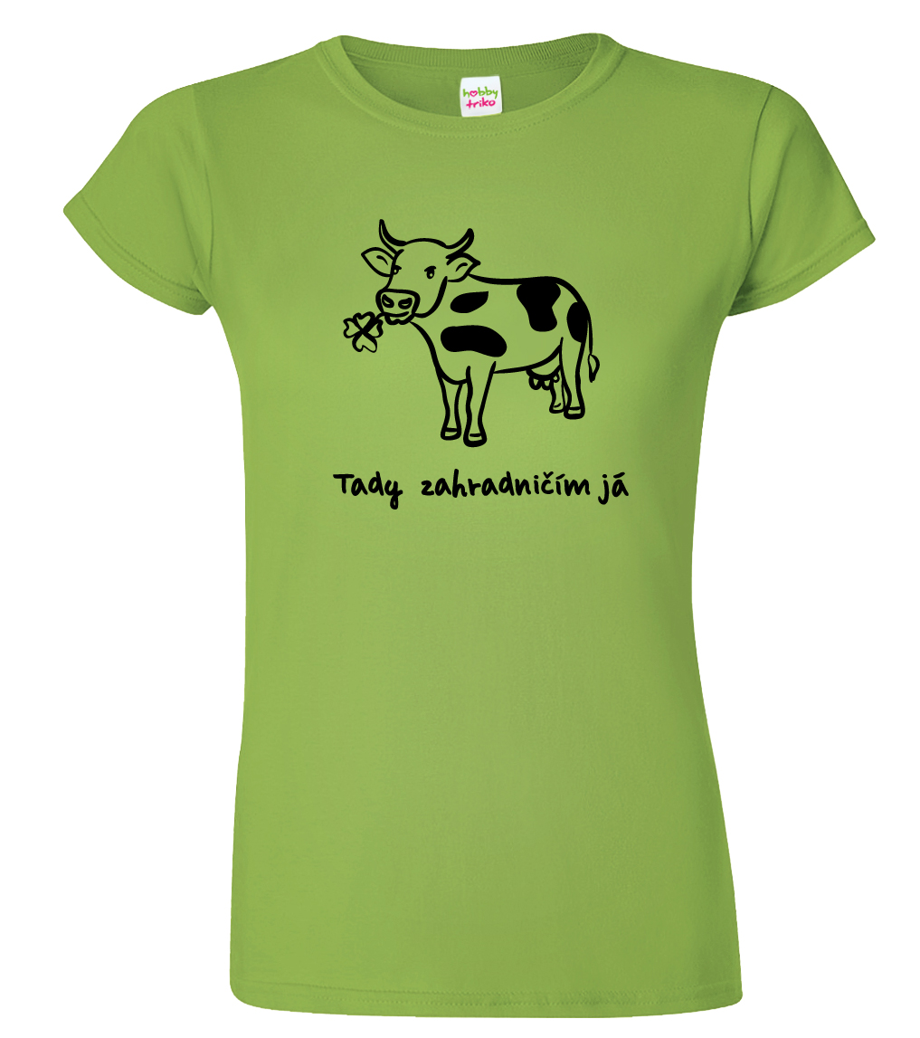 Dámské zahradnické tričko - Kráva Barva: Apple Green (92), Velikost: M