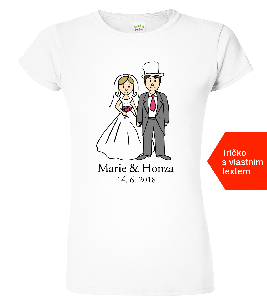 Svatební tričko pro nevěstu - Novomanželé Barva: Bílá, Velikost: M