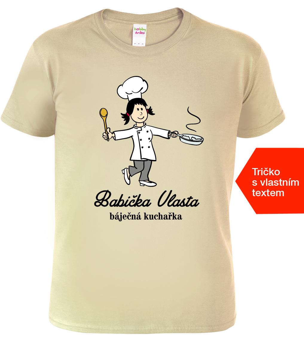 Tričko pro babičku - Báječná kuchařka Barva: Béžová (51), Střih: Pánský, Velikost: S