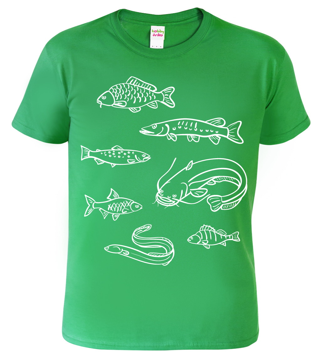 Dětské rybářské tričko - Ryby našich vod Barva: Středně zelená (16), Velikost: 10 let / 146 cm