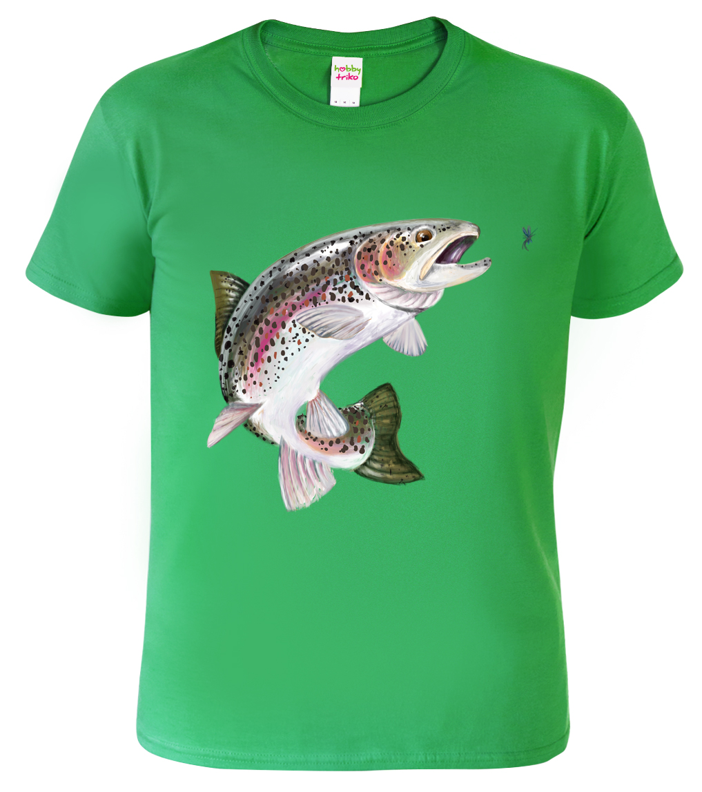 Dětské rybářské tričko - Pstruh duhový Barva: Středně zelená (16), Velikost: 10 let / 146 cm