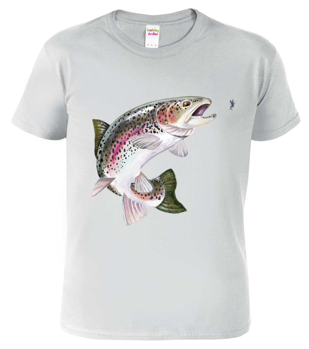 Dětské rybářské tričko - Pstruh duhový Barva: Světle šedý melír (03), Velikost: 10 let / 146 cm