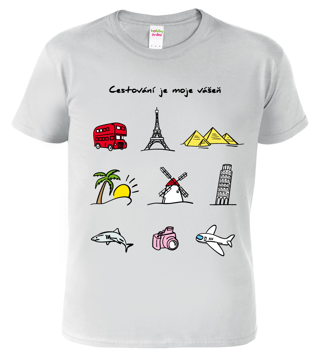 Dětské cestovatelské tričko - Barevné cestovatelské symboly Barva: Světle šedý melír (03), Velikost: 10 let / 146 cm