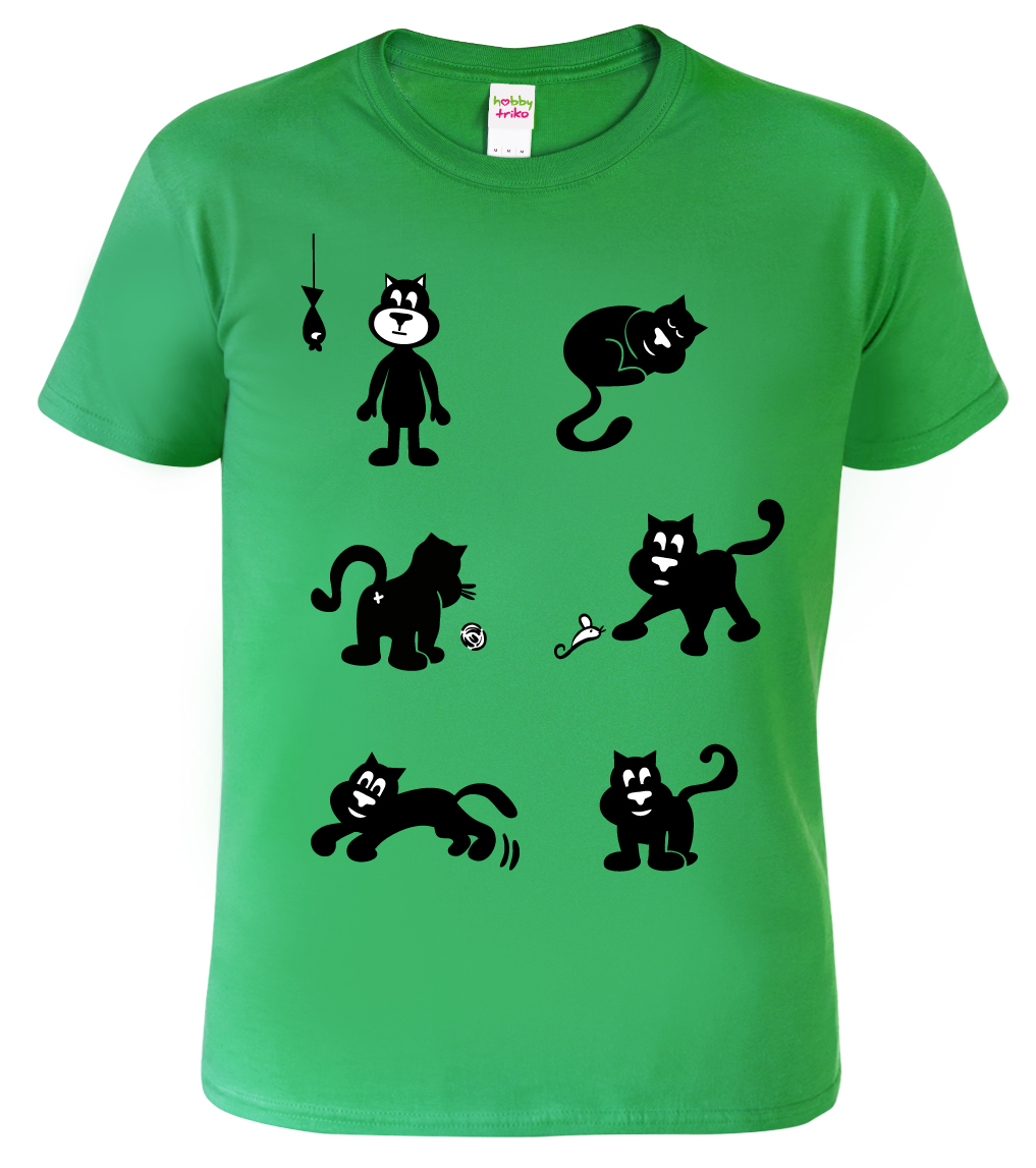 Dětské tričko s kočkou - Kočky Barva: Středně zelená (16), Velikost: 4 roky / 110 cm