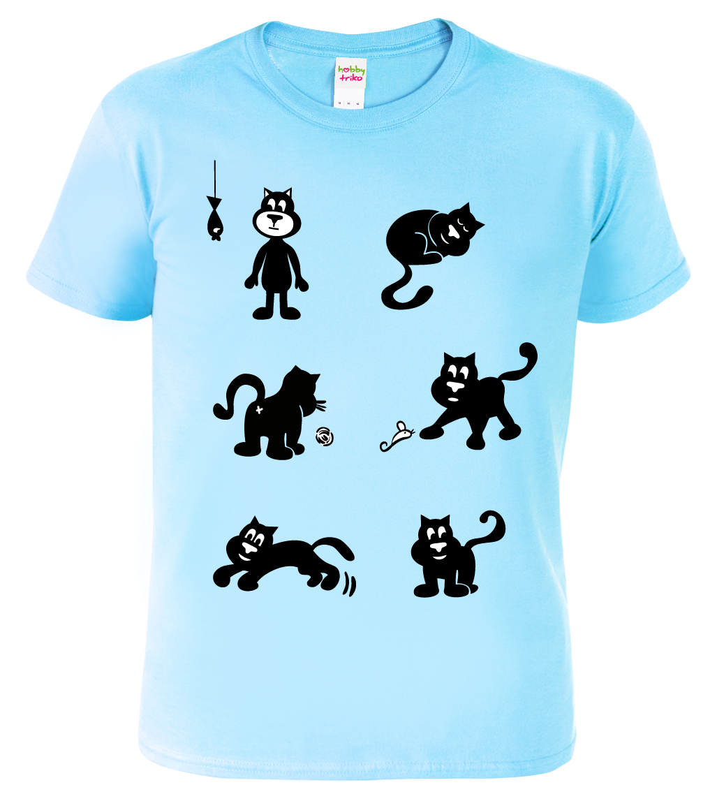 Dětské tričko s kočkou - Kočky Barva: Nebesky modrá (15), Velikost: 10 let / 146 cm