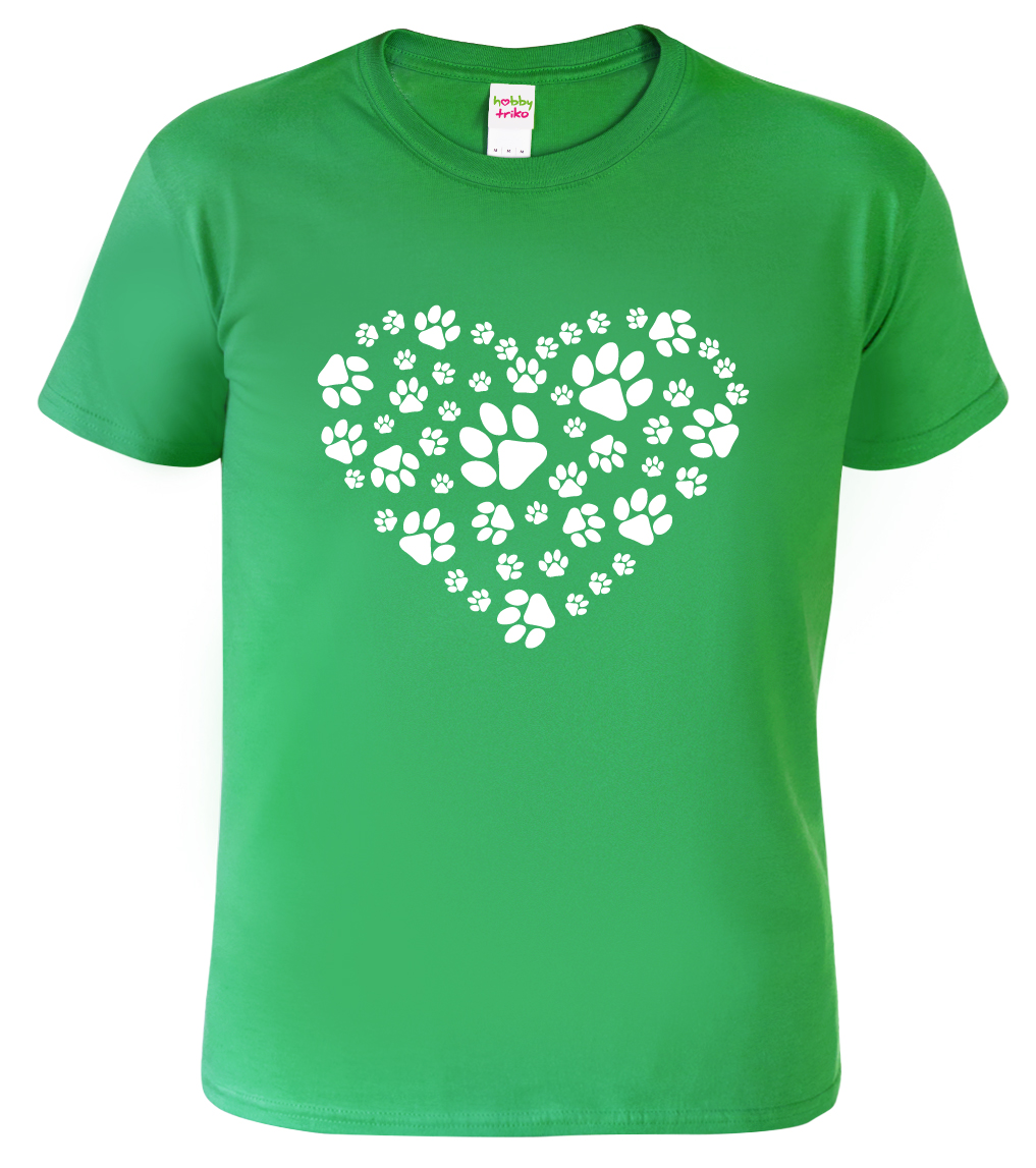 Dětské tričko pro pejskaře - Srdce - psí ťapky Barva: Středně zelená (16), Velikost: 12 let / 158 cm
