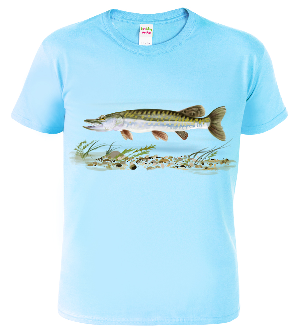 Dětské rybářské tričko - Štika obecná Barva: Nebesky modrá (15), Velikost: 8 let / 134 cm