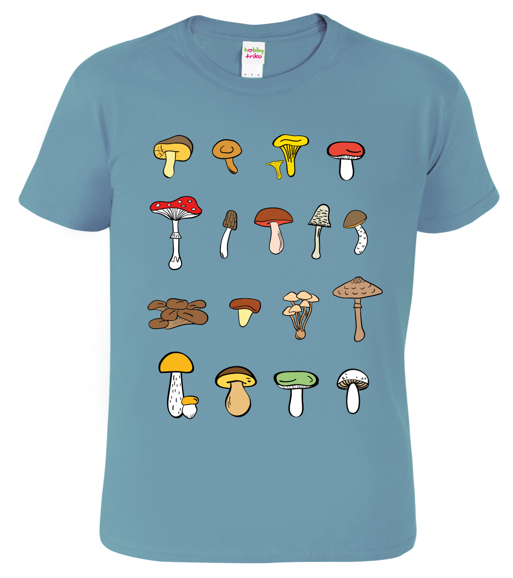Pánské tričko s houbami - Atlas hub Barva: Bledě modrá (Stone Blue), Velikost: S
