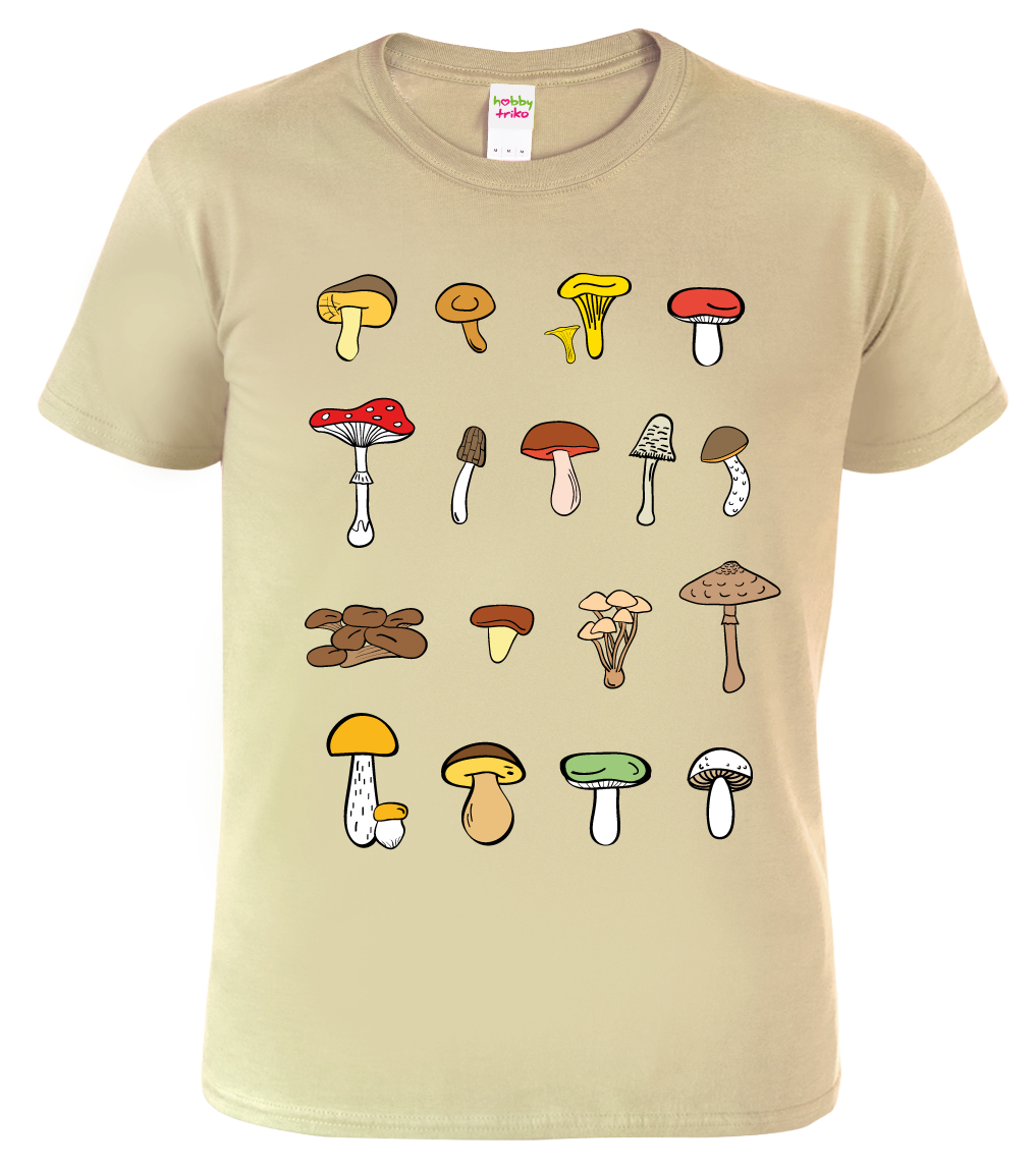 Pánské tričko s houbami - Atlas hub Barva: Béžová (51), Velikost: M