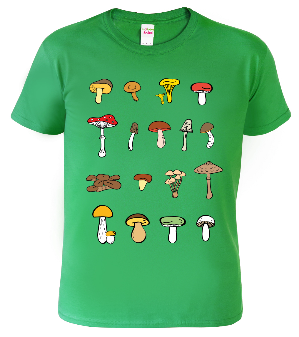 Pánské tričko s houbami - Atlas hub Barva: Středně zelená (16), Velikost: S