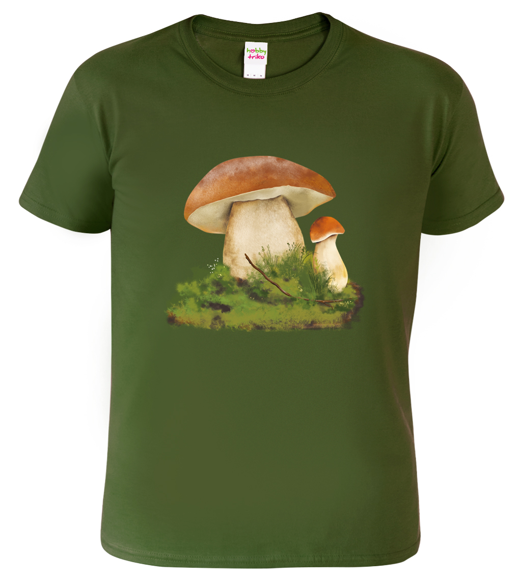 Pánské tričko pro houbaře - Hřib smrkový Barva: Vojenská zelená (Military Green), Velikost: S