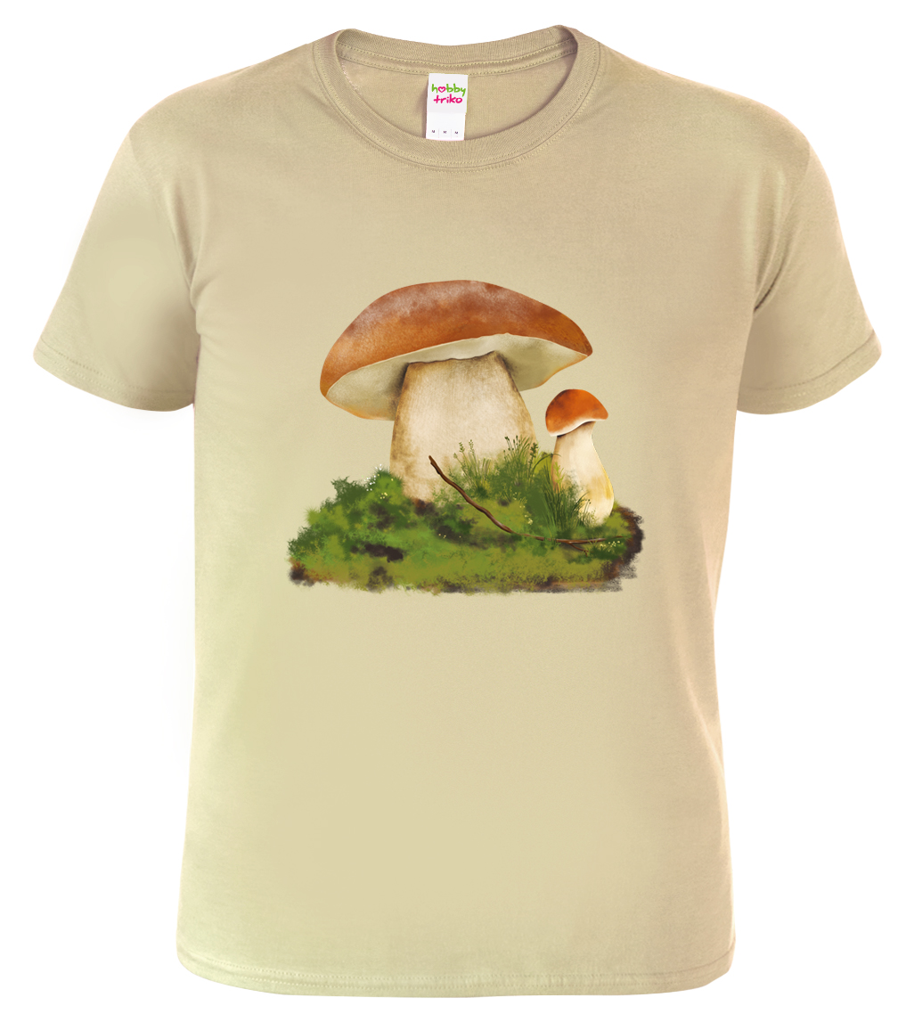 Pánské tričko pro houbaře - Hřib smrkový Barva: Béžová (51), Velikost: M