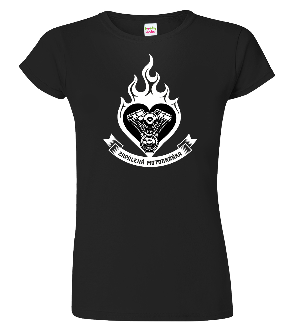 Dámské tričko pro motorkáře - Zapálená motorkářka Barva: Černá (Black), Velikost: 3XL