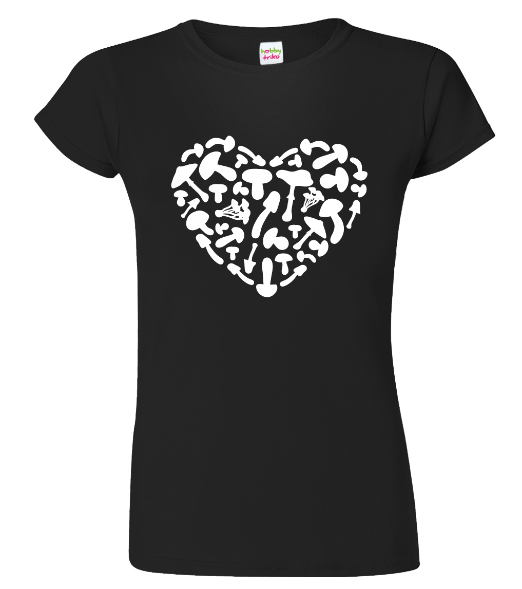 Dámské tričko pro houbaře - Houbařské srdce Barva: Černá (Black), Velikost: 3XL