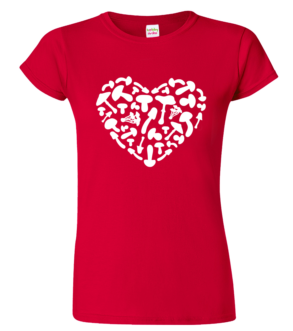 Dámské tričko pro houbaře - Houbařské srdce Barva: Červená (07), Velikost: M