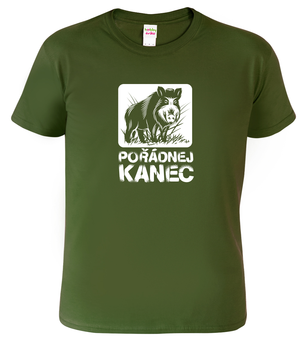 Pánské tričko pro myslivce - Pořádnej kanec Barva: Vojenská zelená (Military Green), Velikost: S