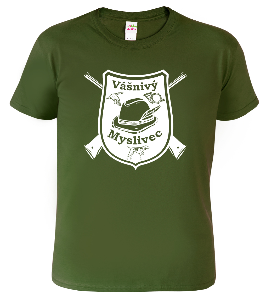 Pánské myslivecké tričko - Vášnivý myslivec Barva: Vojenská zelená (Military Green), Velikost: S
