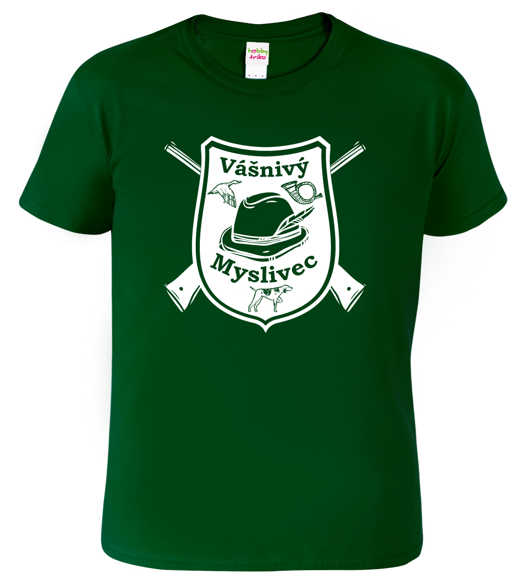 Pánské myslivecké tričko - Vášnivý myslivec Barva: Lahvově zelená (06), Velikost: L