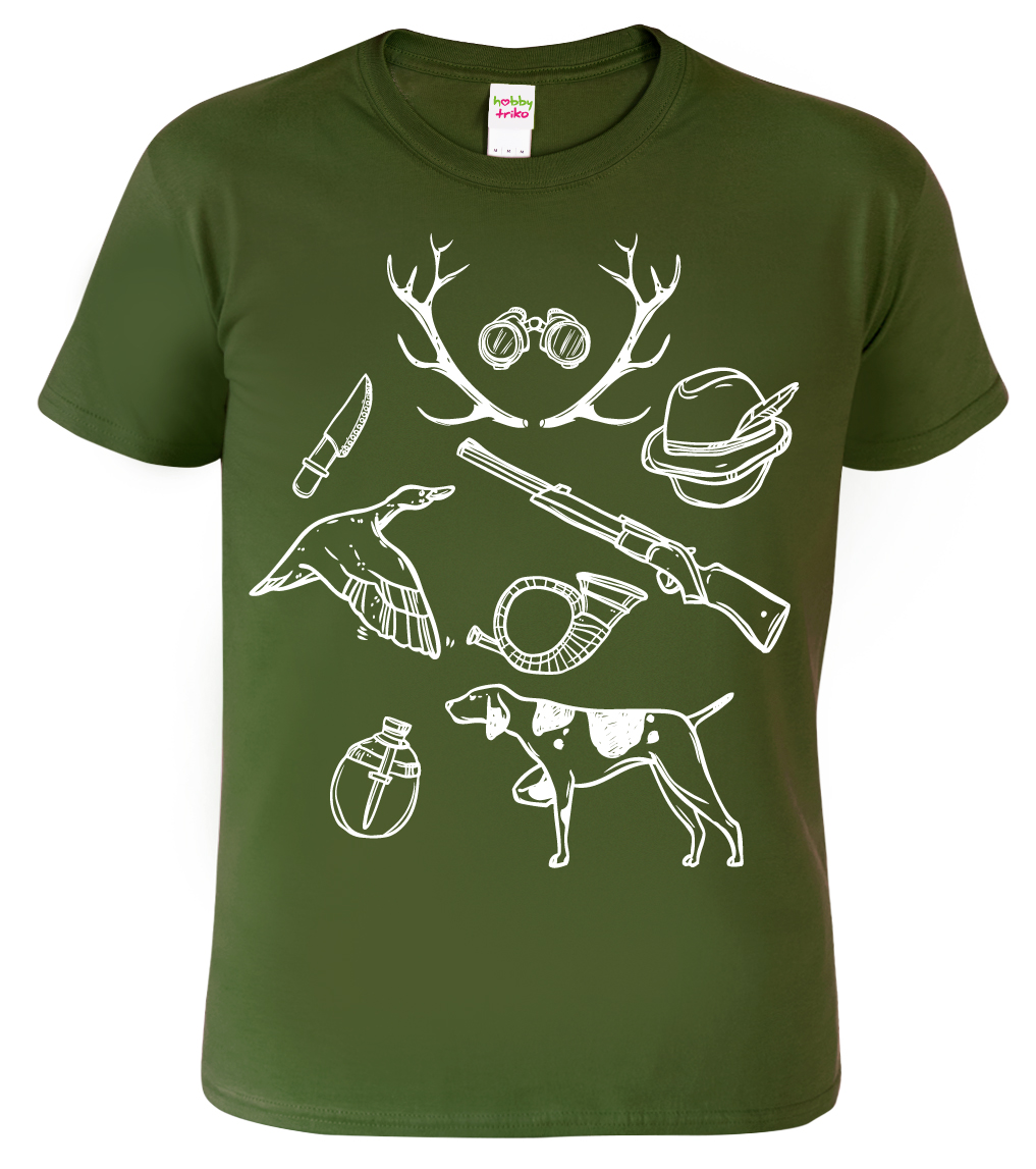 Myslivecké tričko - Myslivecké symboly Barva: Vojenská zelená (Military Green), Velikost: 2XL