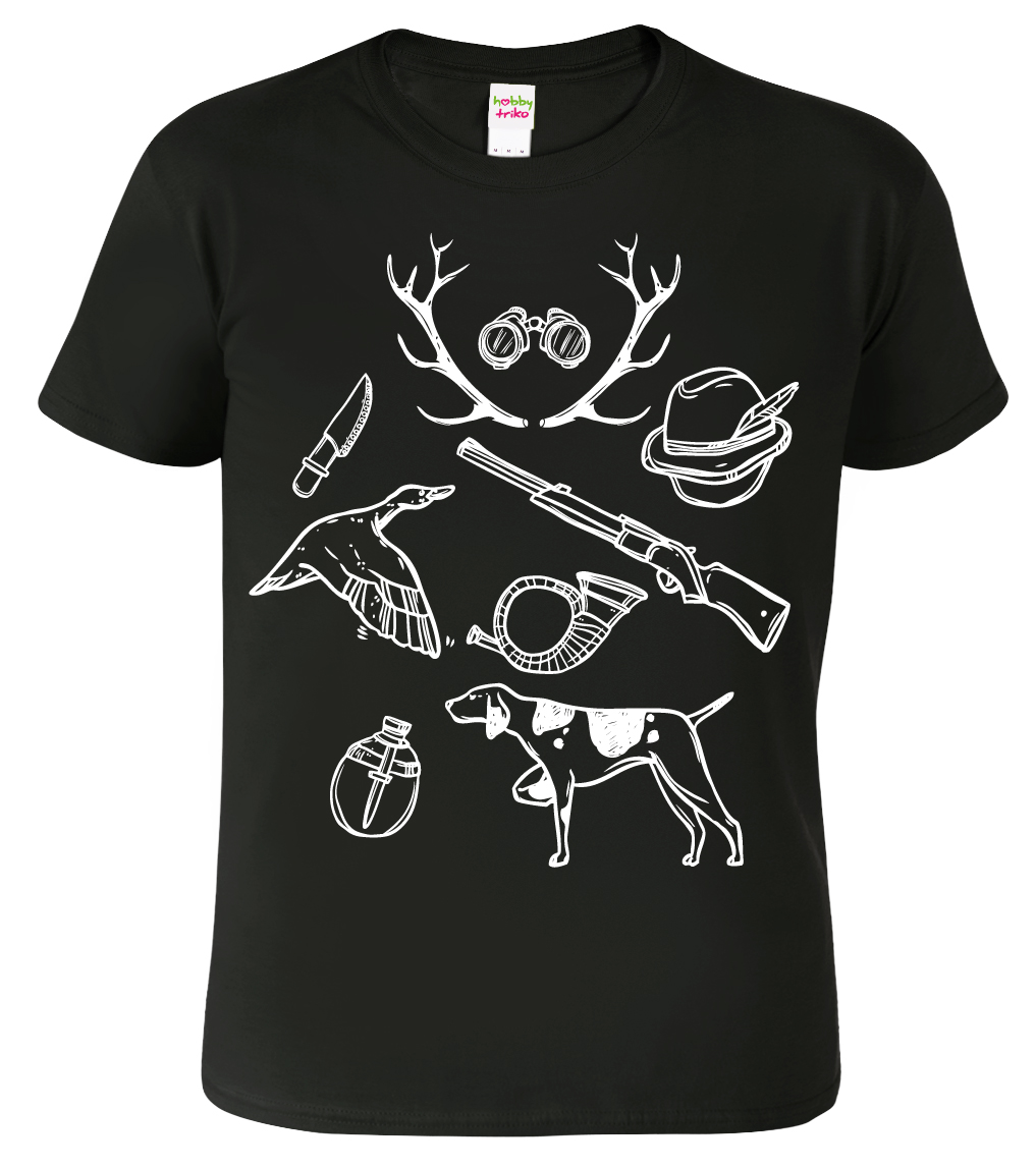 Myslivecké tričko - Myslivecké symboly Barva: Černá (01), Velikost: XL