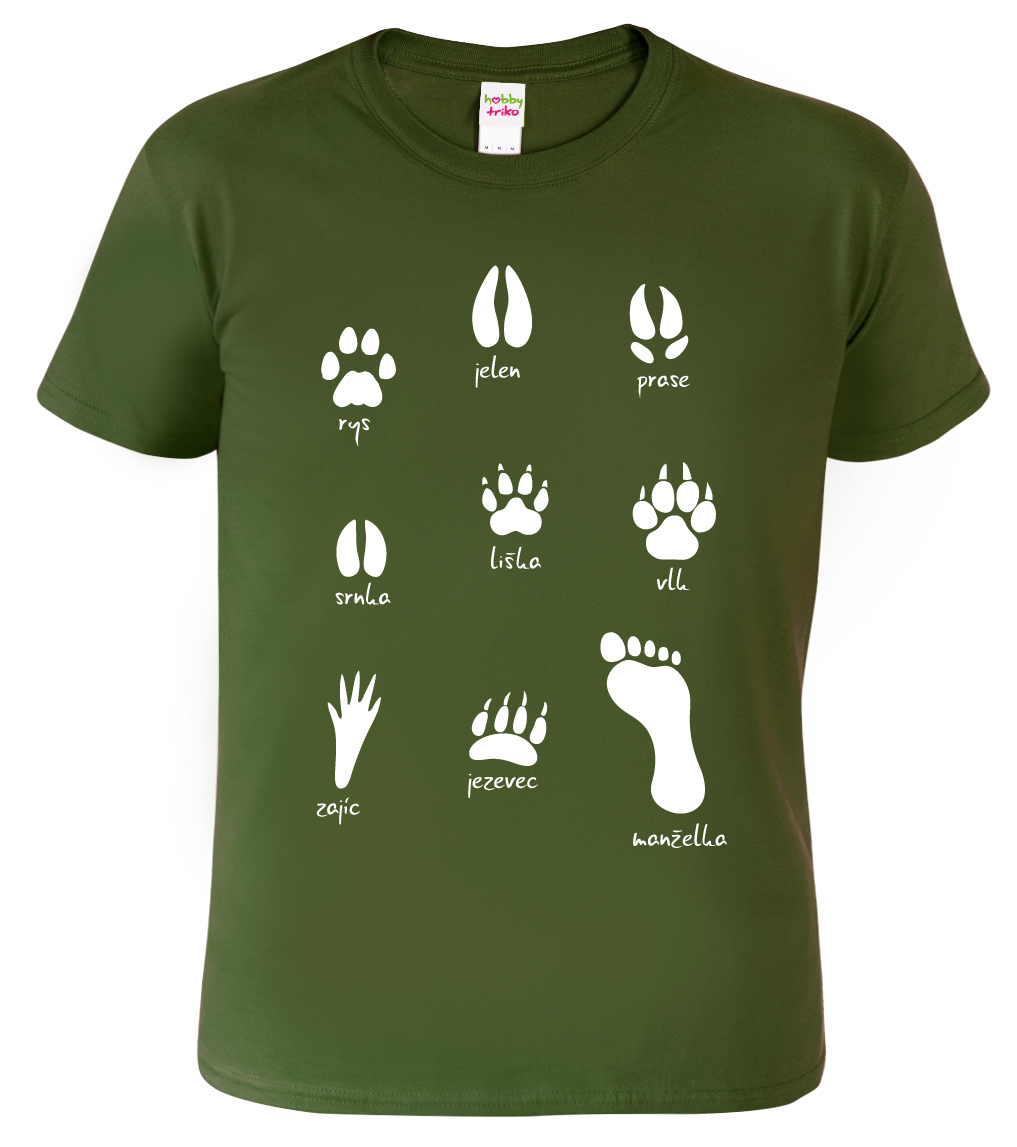 Pánské tričko pro myslivce - Stopy divé zvěře Barva: Vojenská zelená (Military Green), Velikost: S