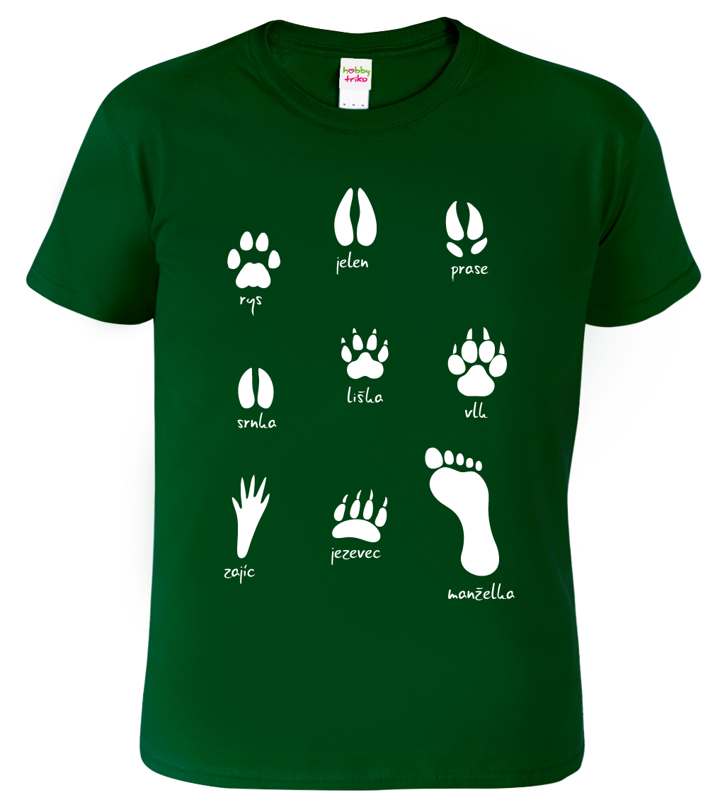 Pánské tričko pro myslivce - Stopy divé zvěře Barva: Lahvově zelená (06), Velikost: XL