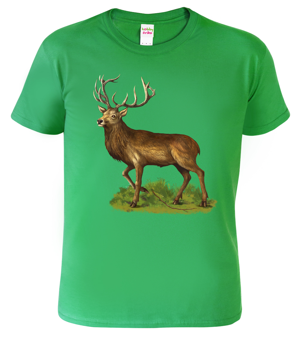 Pánské myslivecké tričko - Jelen Barva: Středně zelená (16), Velikost: M