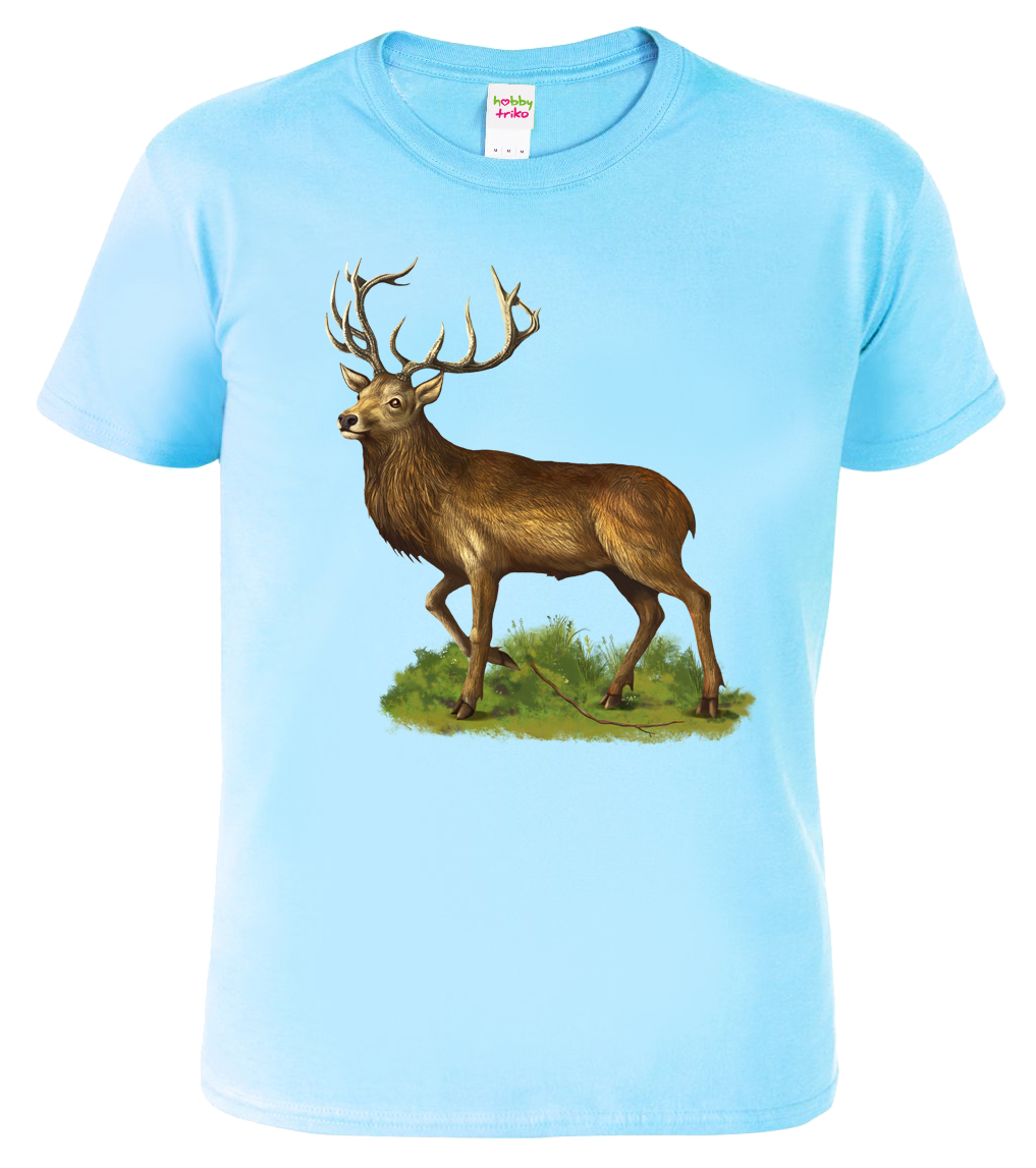 Pánské myslivecké tričko - Jelen Barva: Nebesky modrá (15), Velikost: XL