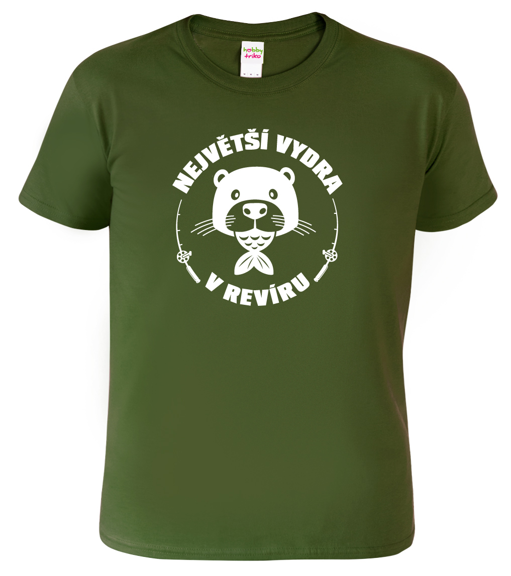 Pánské rybářské tričko - Největší vydra v revíru Barva: Vojenská zelená (Military Green), Velikost: S