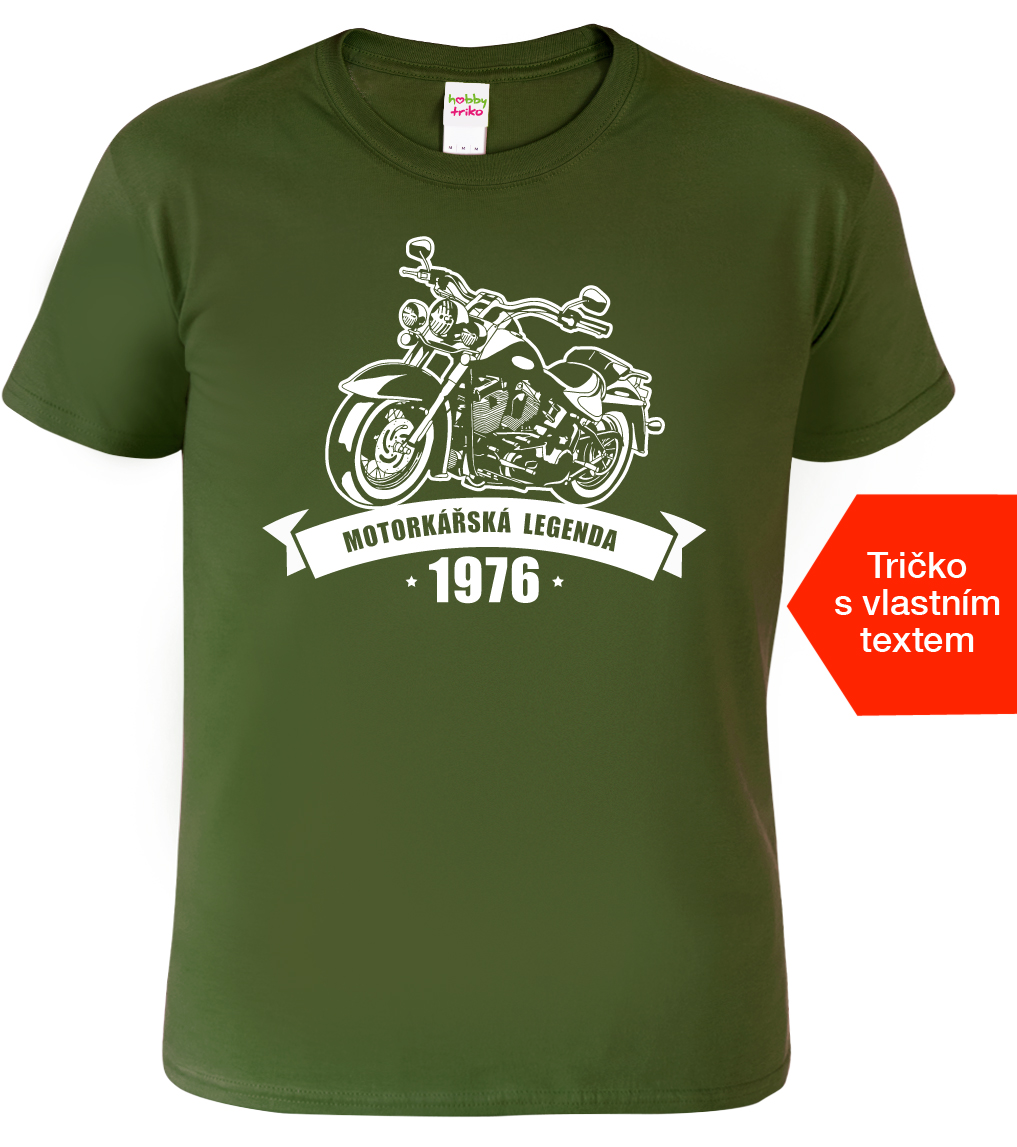 Pánské tričko pro motorkáře k narozeninám - Motorkářská legenda Barva: Vojenská zelená (Military Green), Velikost: XL