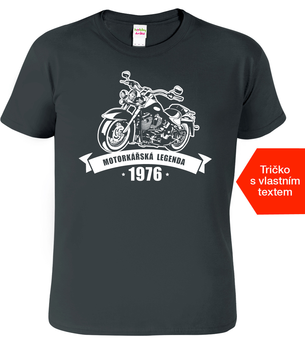 Pánské tričko pro motorkáře k narozeninám - Motorkářská legenda Barva: Tmavá břidlice (67), Velikost: L