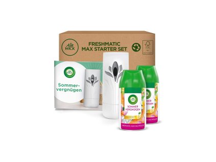 Air Wick Freshmatic Max Pure Starter Set – Osviežovač vzduchu Letná zábavná vôňa (2×250 ml + difuzér)