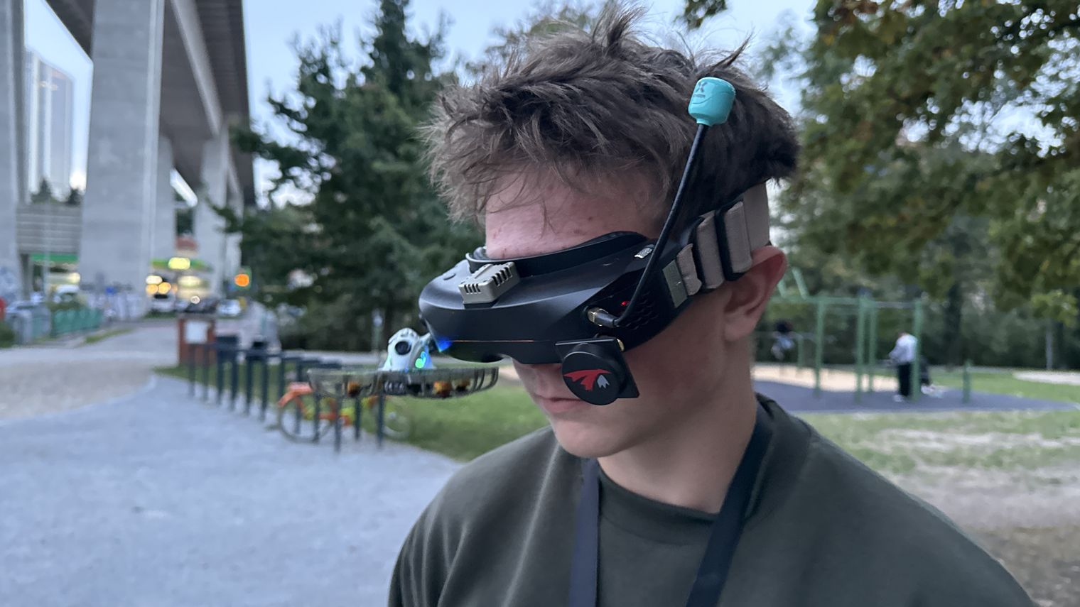 Honza Szabo wearing analog FPV goggles